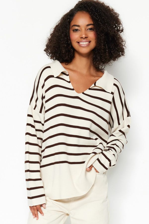 Trendyol Trendyol Stone Wide Fit Striped Knitwear Sweater