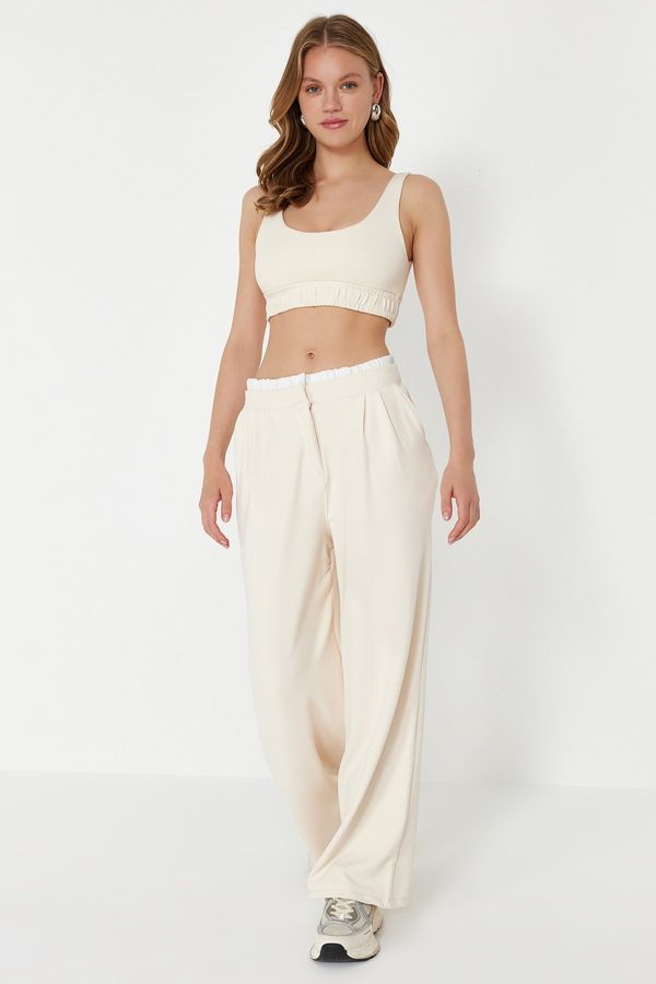 Trendyol Trendyol Stone Wide Leg Boxer Belt Detailed Knitted Palazzo Trousers