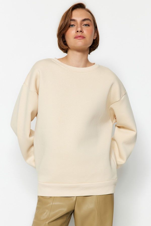 Trendyol Trendyol Stones Oversize/Comfortable fit Basic Crew Neck Thick/Fleece Knitted Sweatshirt