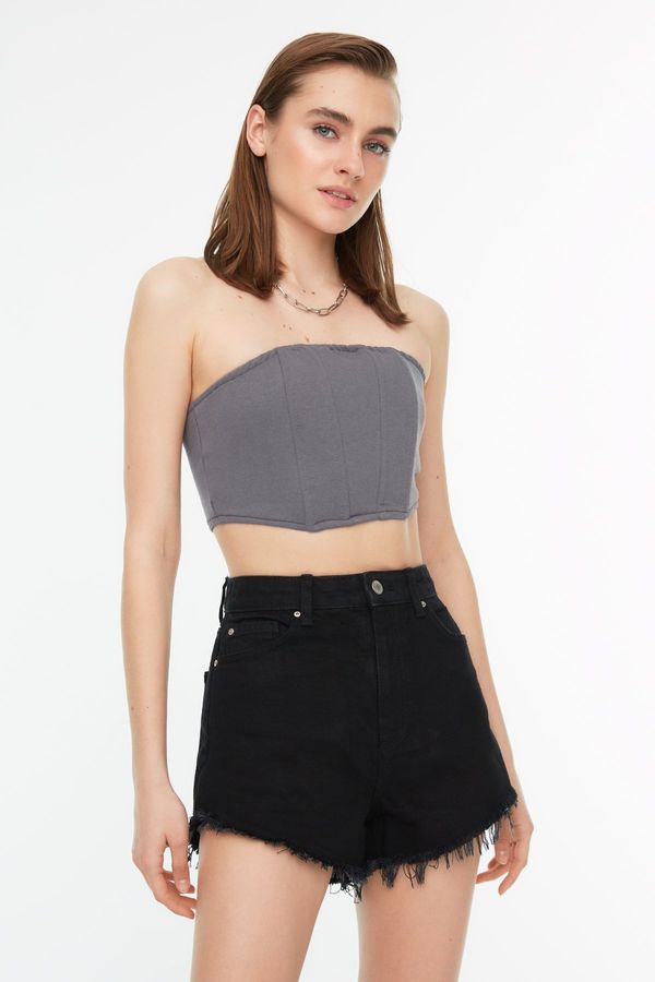 Trendyol Trendyol Tassel Detail High Waist Denim Shorts in Black