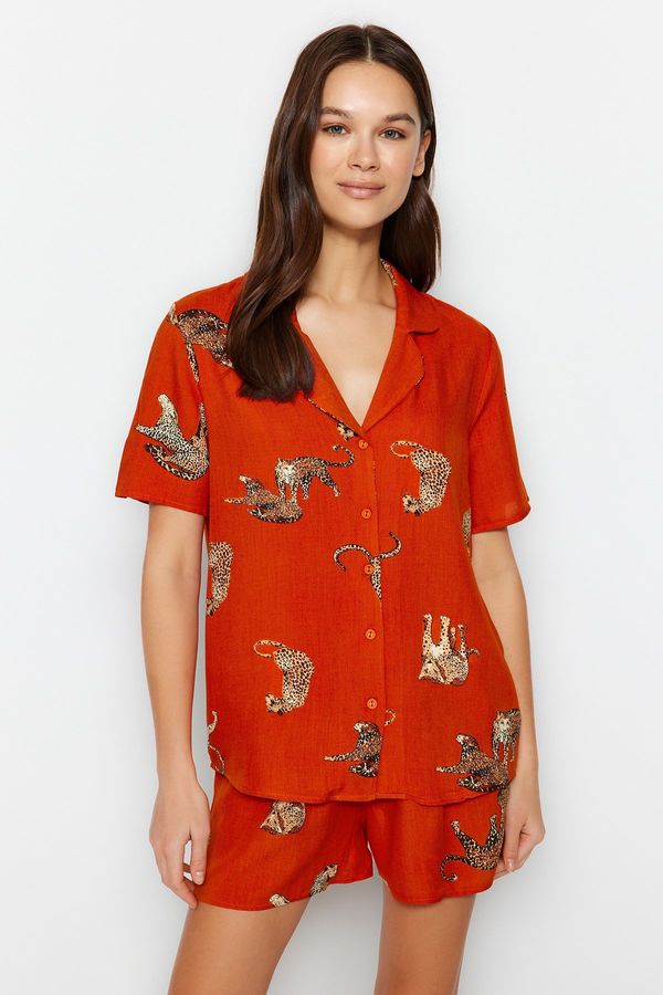 Trendyol Trendyol Tile Animal Pattern Viscose Shirt-Shorts Weave Pajamas Set