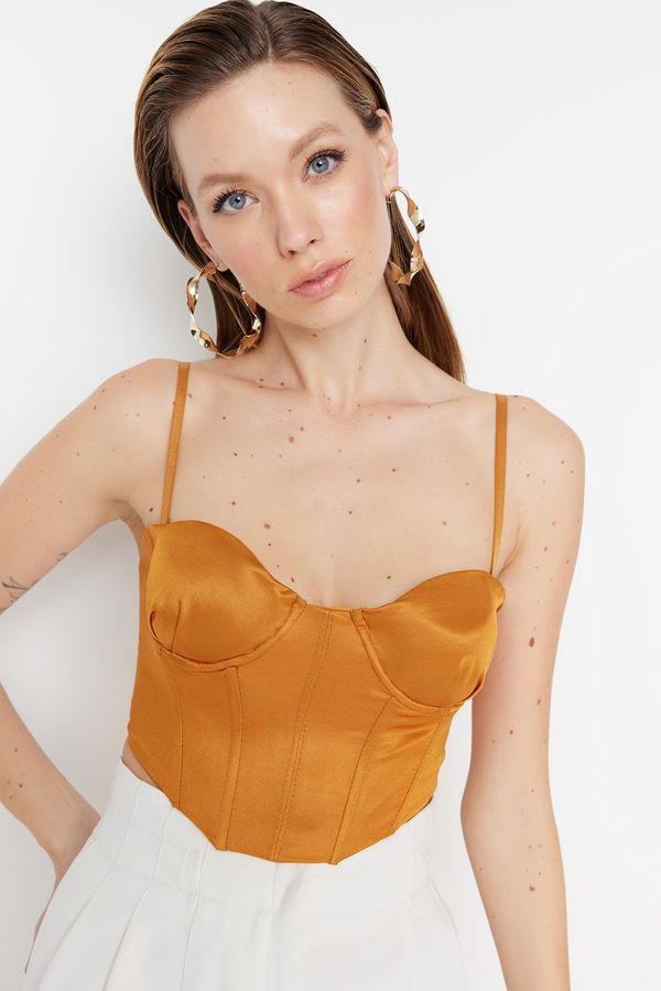 Trendyol Trendyol Tile Crop Lined Knitted Satin Bustier