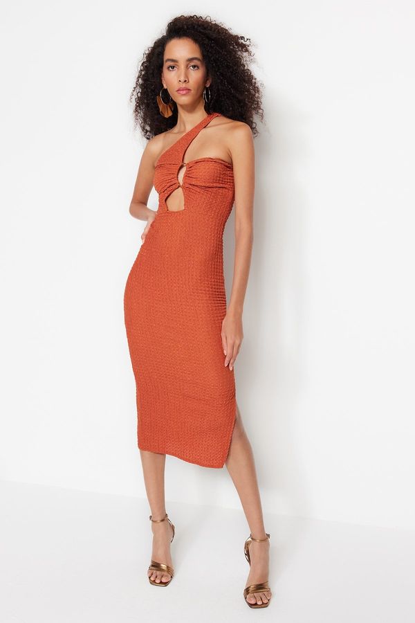 Trendyol Trendyol Tile-Fitting Textured Evening Dress with Knitted Accessories