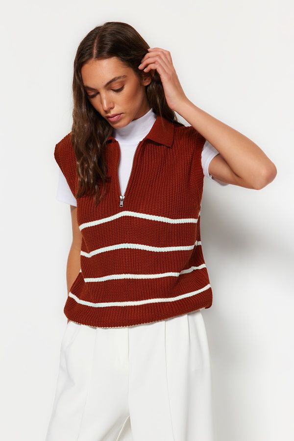 Trendyol Trendyol Tile Zipper Striped Knitwear Sweater