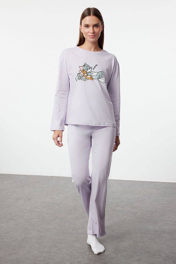 Trendyol Trendyol Tom & Jerry Licensed Lilac 100% Cotton Knitted Pajama Set