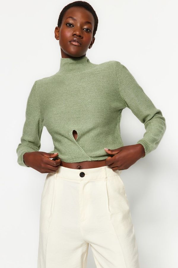 Trendyol Trendyol Turquoise Silvery Crop Tie Detail Knitwear Sweater