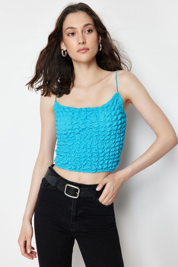 Trendyol Trendyol Turquoise Textured Strap Crop Flexible Knitted Undershirt