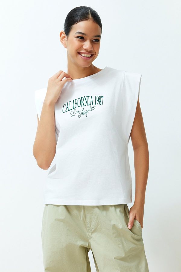 Trendyol Trendyol White 100% Cotton Premium Printed Regular/Normal Fit Crew Neck Knitted T-Shirt