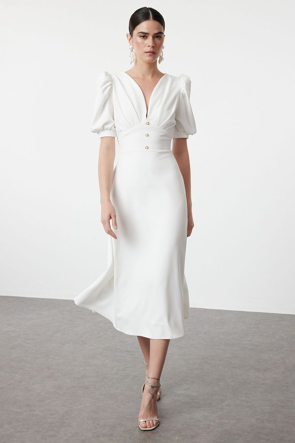 Trendyol Trendyol White A-Cut Shiny Stone Woven Elegant Evening Dress
