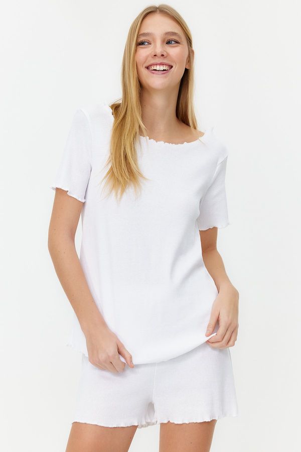 Trendyol Trendyol White Corduroy T-shirt-Shorts and Knitted Pajamas Set