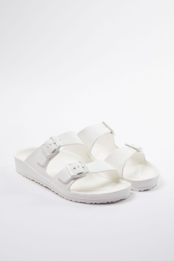 Trendyol Trendyol White Double-Strap Women's Eva Slippers