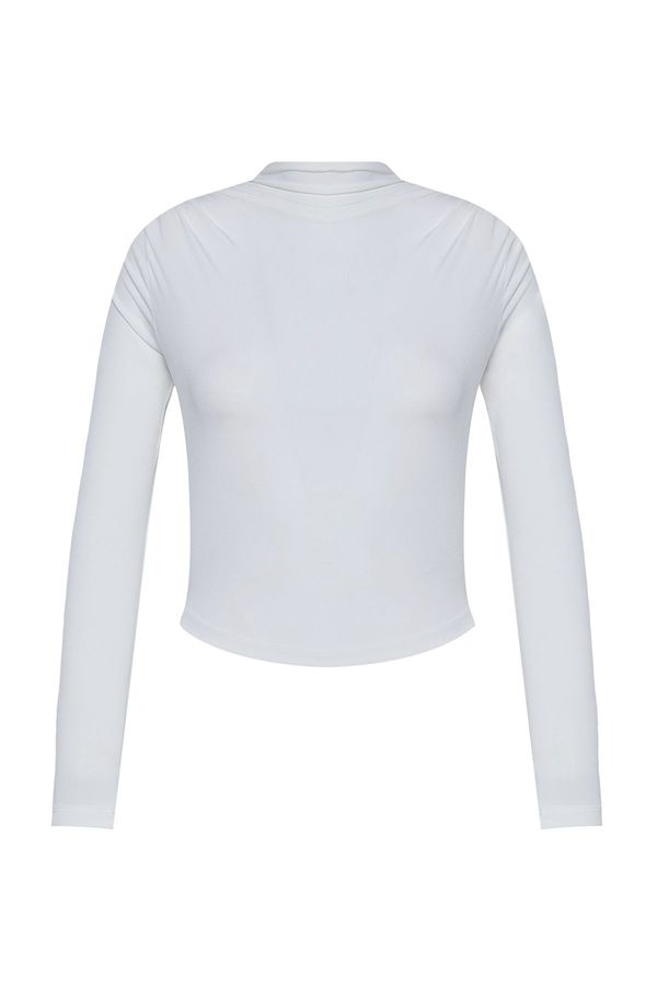 Trendyol Trendyol White Gathered Square Neck Body-Smoothing Flexible Knitted Blouse