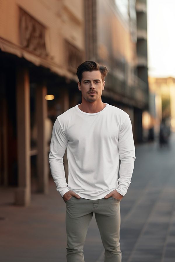Trendyol Trendyol White Large Size Comfortable 100% Cotton Long Sleeve Regular/Normal Fit T-Shirt