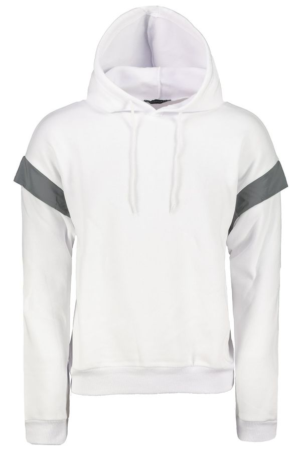 Trendyol Trendyol White Oversize/Wide Cut Hooded Sweatshirt with Reflective Detail and Fleece Inside