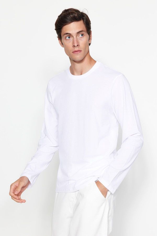 Trendyol Trendyol White Regular Cut Long Sleeve 100% Cotton T-Shirt