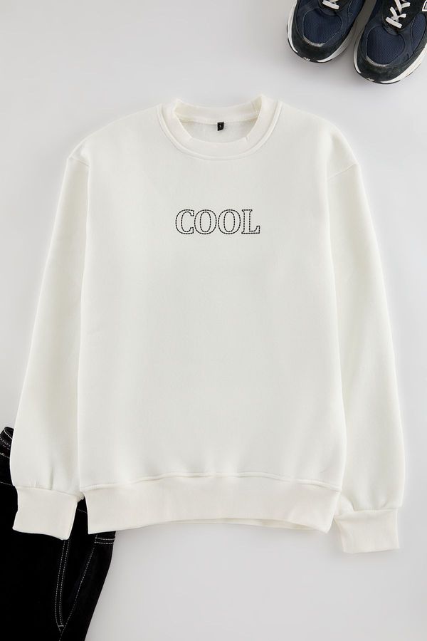 Trendyol Trendyol White Regular Cut Puffy Text Printed Sweatshirt