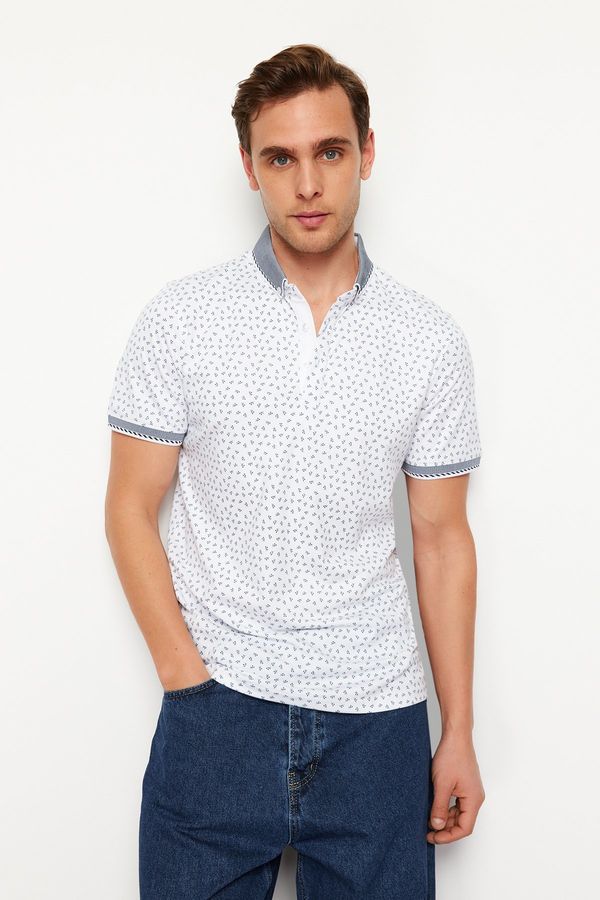 Trendyol Trendyol White Regular/Normal Cut Patterned Polo Neck T-shirt