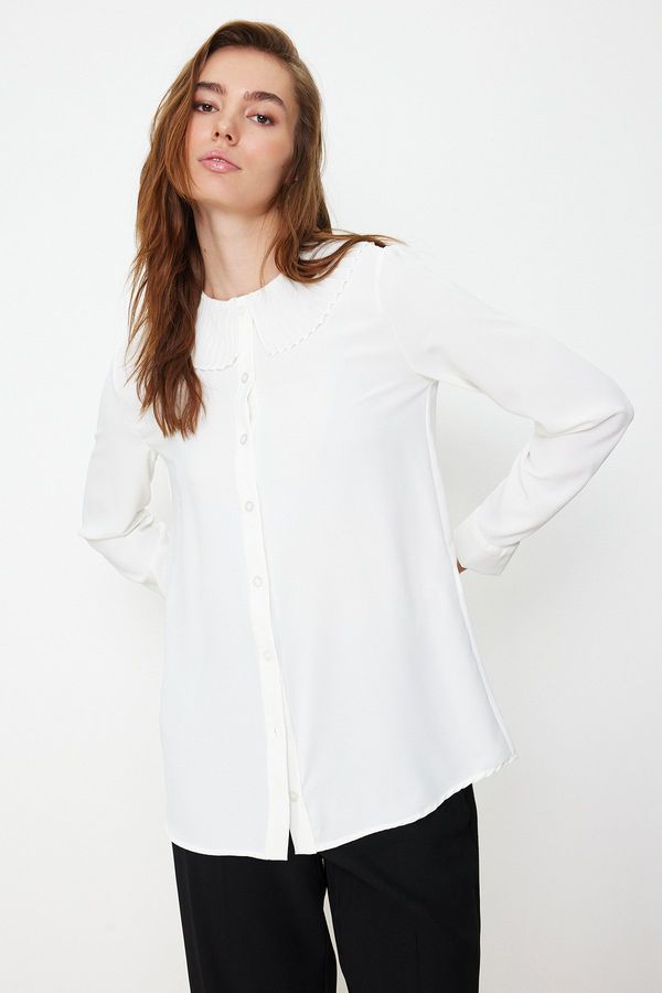 Trendyol Trendyol White Ruffle Collar Crepe Stylish Woven Shirt