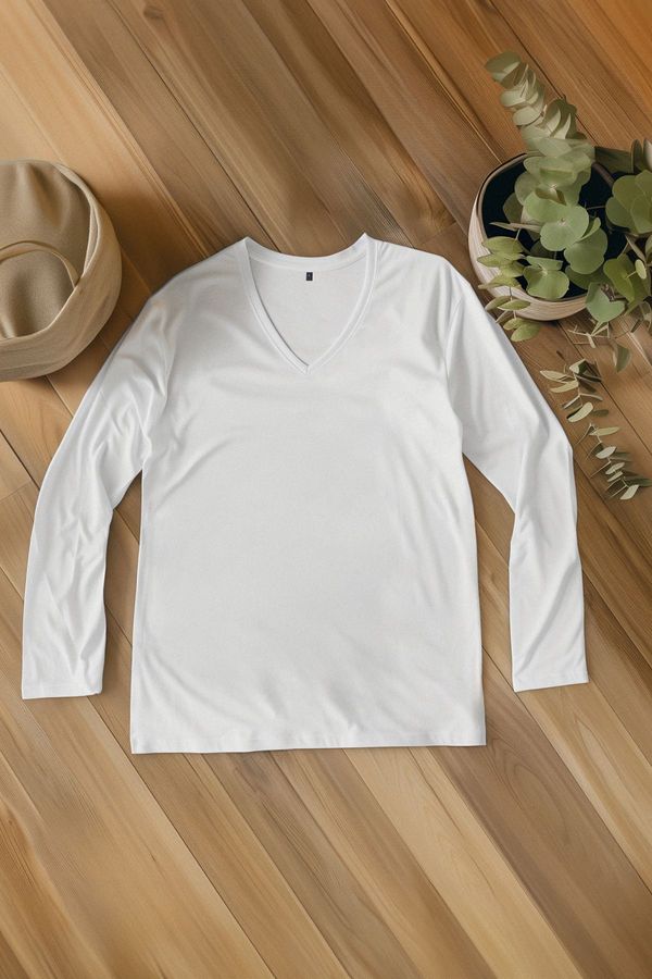 Trendyol Trendyol White Slim/Slim Fit V Neck 100% Cotton T-shirt