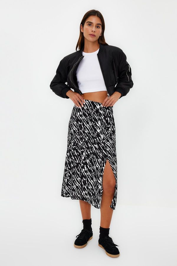 Trendyol Trendyol White Slit Detailed Viscose Fabric A-line Patterned Midi Woven Skirt