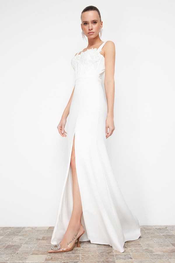 Trendyol Trendyol White Stone Print Woven Long Elegant Evening Dress