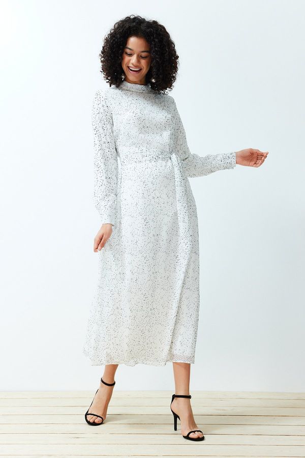 Trendyol Trendyol White Textured Quality Polka Dot Lined Woven Dress