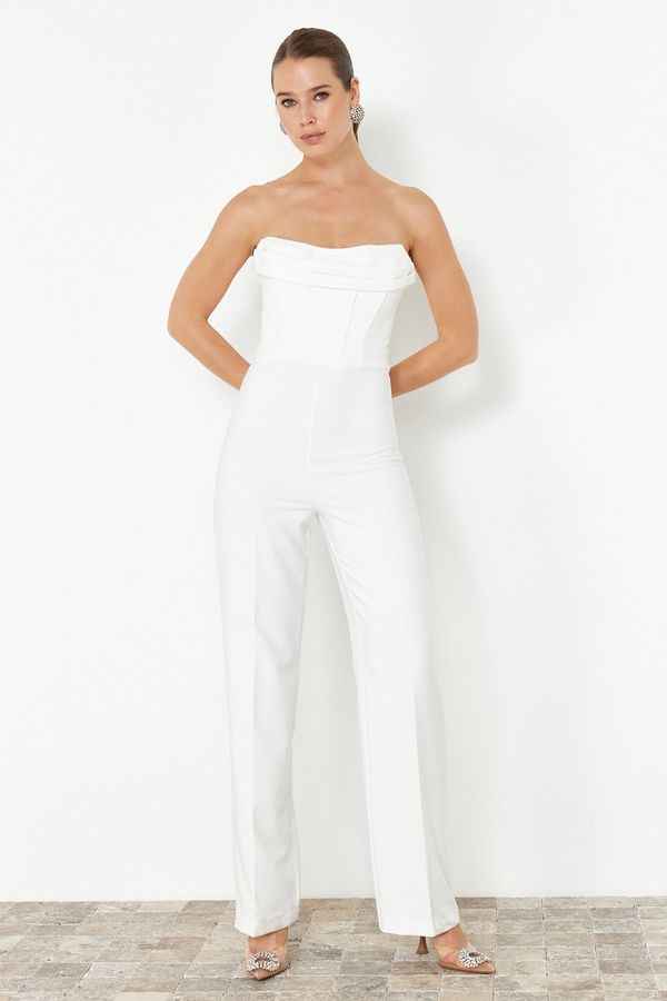 Trendyol Trendyol White Woven Corset Detailed Woven Wedding/Marriage Jumpsuit