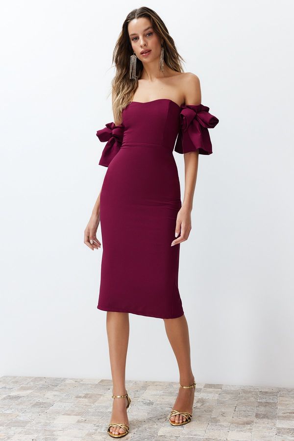 Trendyol Trendyol Woven Elegant Evening Dress with Purple Rose Accessories