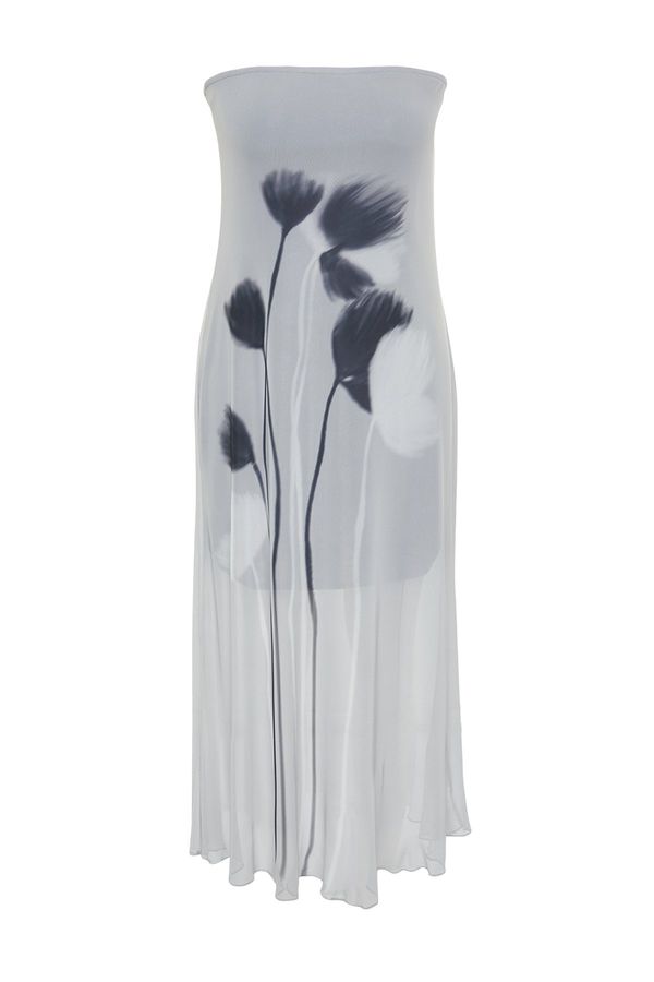 Trendyol Trendyol X Artificial Intelligence Multi -Color Flower Printed Printed Strapless Maxi Flexible Tulle Dress