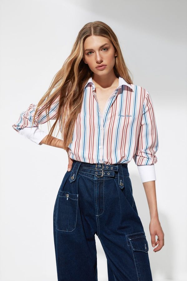 Trendyol Trendyol X Sagaza Studio Multicolor Striped Embroidery Shirt