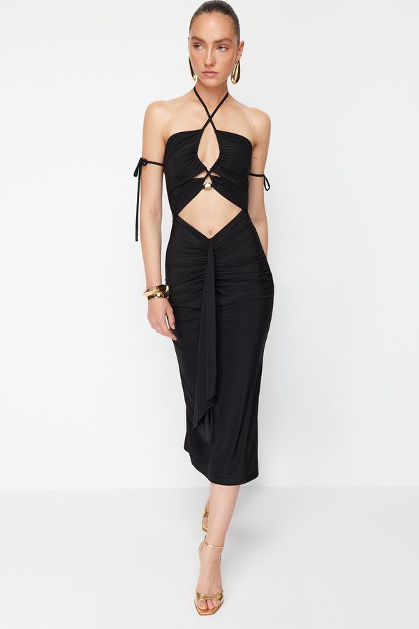 Trendyol Trendyol X Zeynep Tosun Black Knitted Window and Accessory Detailed Stylish Evening Dress