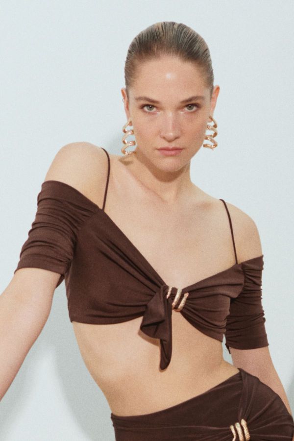 Trendyol Trendyol X Zeynep Tosun Brown Knitted Snake Accessory Bustier