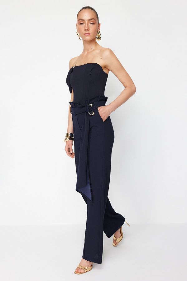Trendyol Trendyol X Zeynep Tosun Navy Blue Knitted Accessory Detailed Trousers