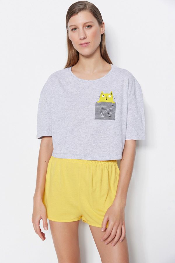 Trendyol Trendyol Yellow 100% Cotton Printed T-shirt-Shorts Knitted Pajama Set
