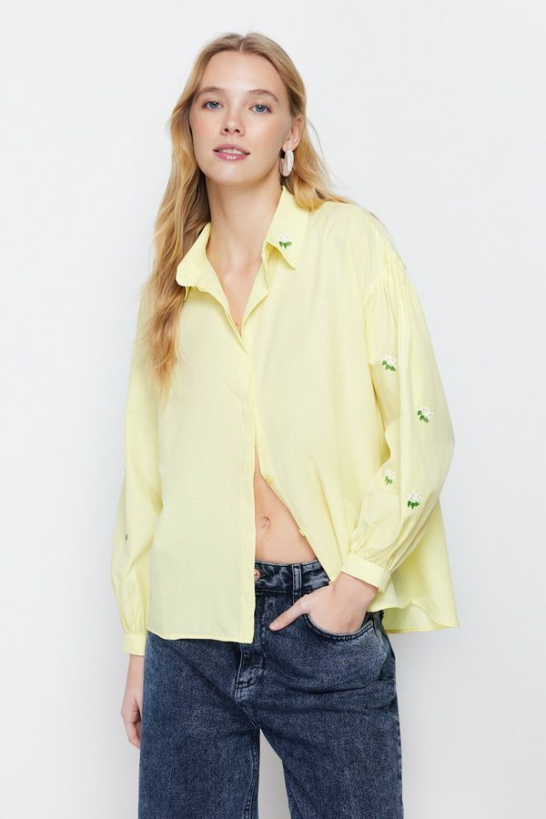 Trendyol Trendyol Yellow Embroidered Cotton Woven Shirt