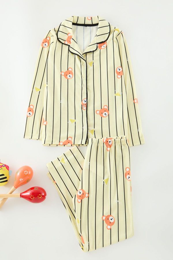 Trendyol Trendyol Yellow Girl Printed Pajama Set Knitted Bottom-Top Set