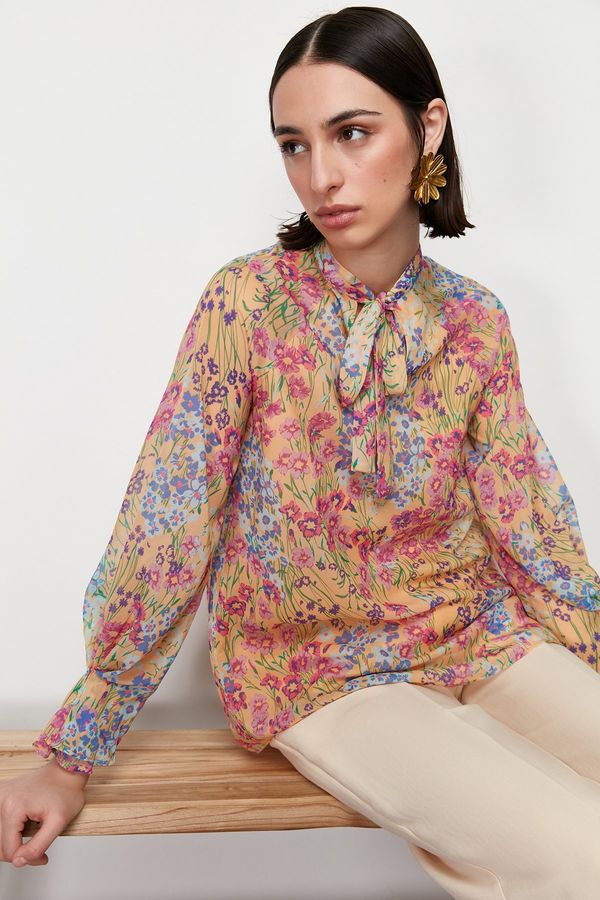 Trendyol Trendyol Yellow Lined Chiffon Patterned Woven Tunic