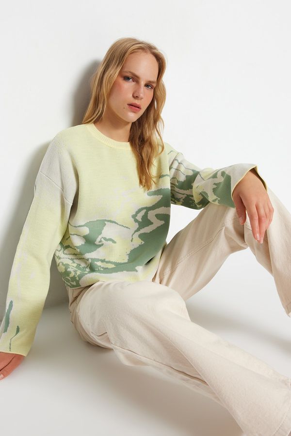 Trendyol Trendyol Yellow Patterned Crew Neck Knitwear Sweater