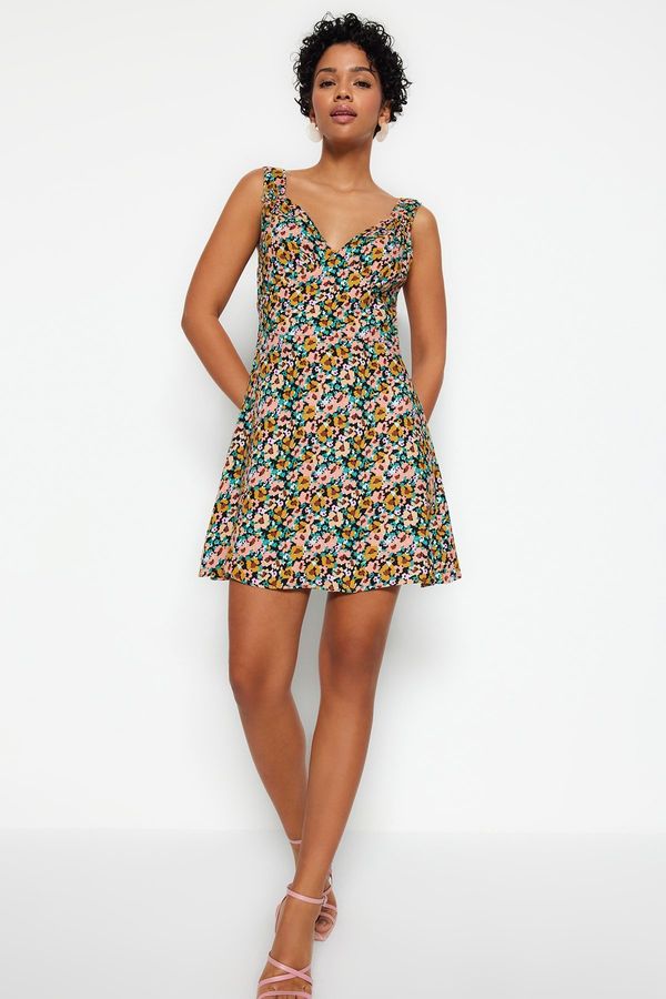 Trendyol Trendyol Yellow V Neck Printed Woven Woven Dress