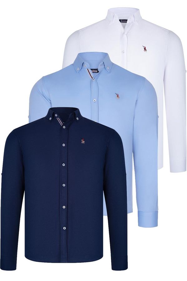 dewberry TRIPLE SET G674 DEWBERRY MEN'S SHIRT-NAVY-WHITE-BABY BLUE