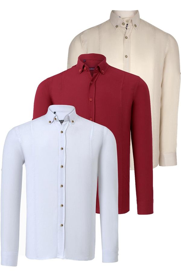 dewberry TRIPLE SET G721 DEWBERRY MEN'S SHIRT-WHITE-BURGUNDY-BEIGE