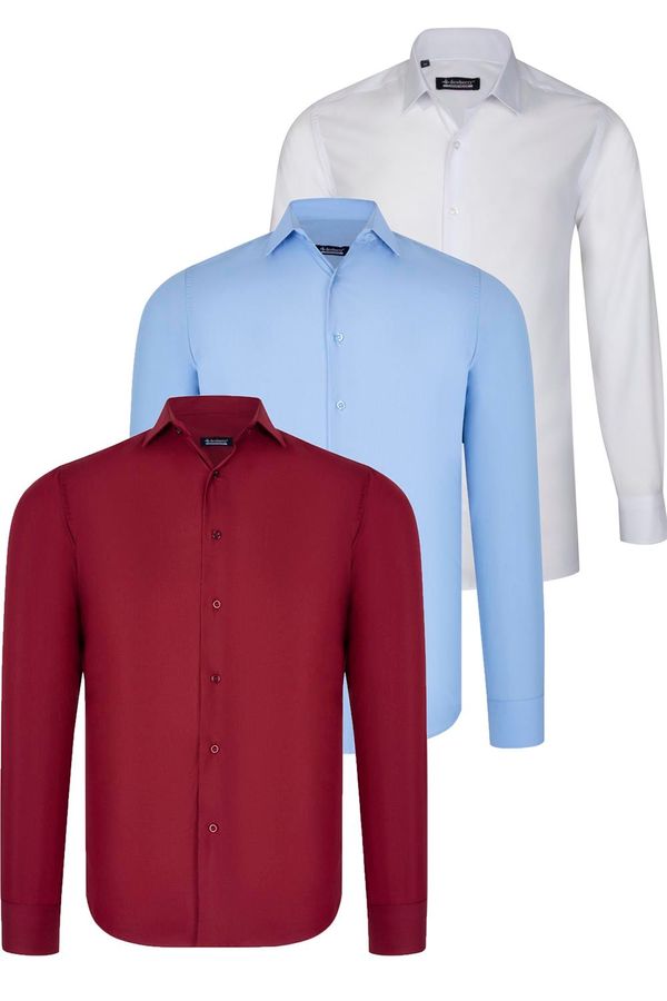 dewberry TRIPLE SET G726 DEWBERRY SHIRT-WHITE-BLUE-BURGUNDY