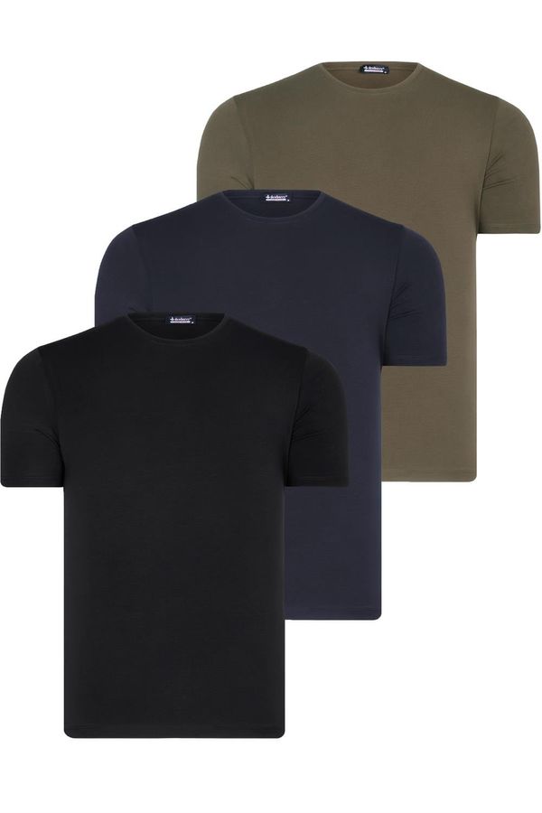 dewberry TRIPLE SET T8569 DEWBERRY BIKE COLLAR MENS T-SHIRT-BLACK-NAVY BLUE-KHAKI