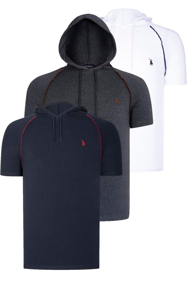 dewberry TRIPLE SET T8570 DEWBERRY HOODIE MEN'S T-SHIRT-NAVY BLUE-ANTHRACITE-WHITE