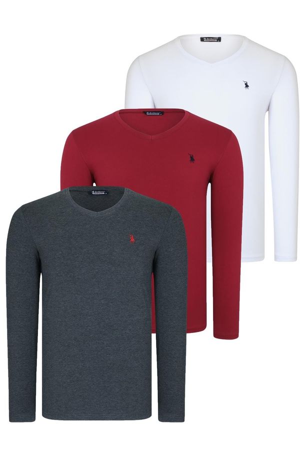 dewberry TRIPLE SET T8587 DEWBERRY V-NECK MEN'S SWEATSHIRT-WHITE-ANTHRACITE-BURGUNDY