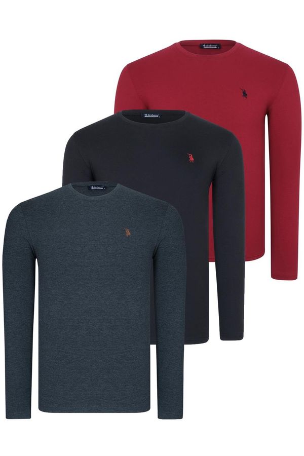 dewberry TRIPLE SET T8588 DEWBERRY ROUND NECK MEN'S SWEATSHIRT-BLACK-ANTHRACITE-BURGUNDY