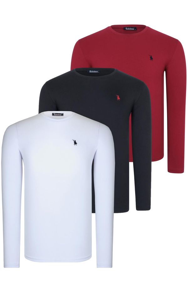 dewberry TRIPLE SET T8588 DEWBERRY ROUND NECK MEN'S SWEATSHIRT-BLACK-WHITE-BURGUNDY