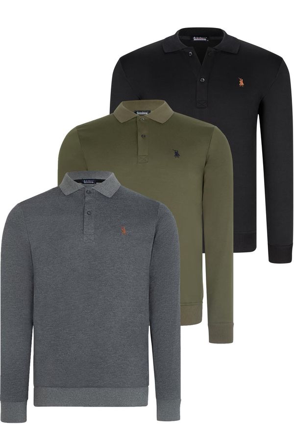 dewberry TRIPLE SET V4007 DEWBERRY MEN'S SWEATSHIRT-BLACK-ANTHRACITE-KHAKI