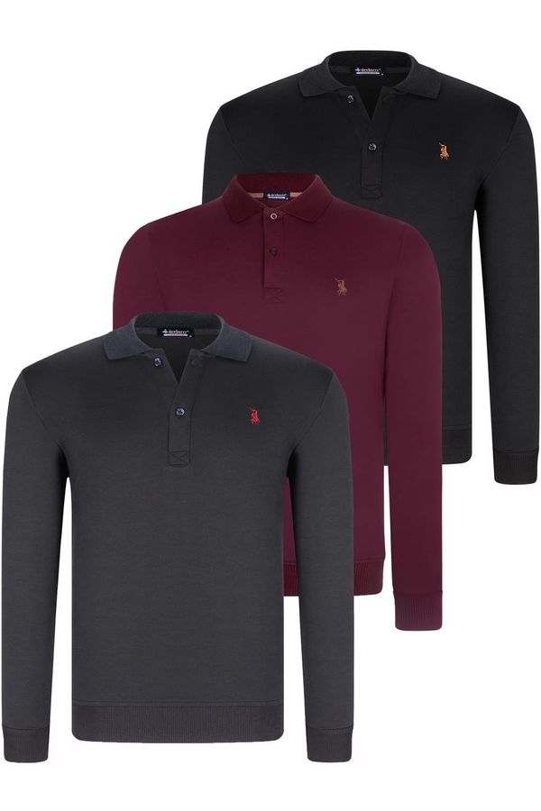 dewberry TRIPLE SET V4007 DEWBERRY MEN'S SWEATSHIRT-BLACK-NAVY-PURPLE