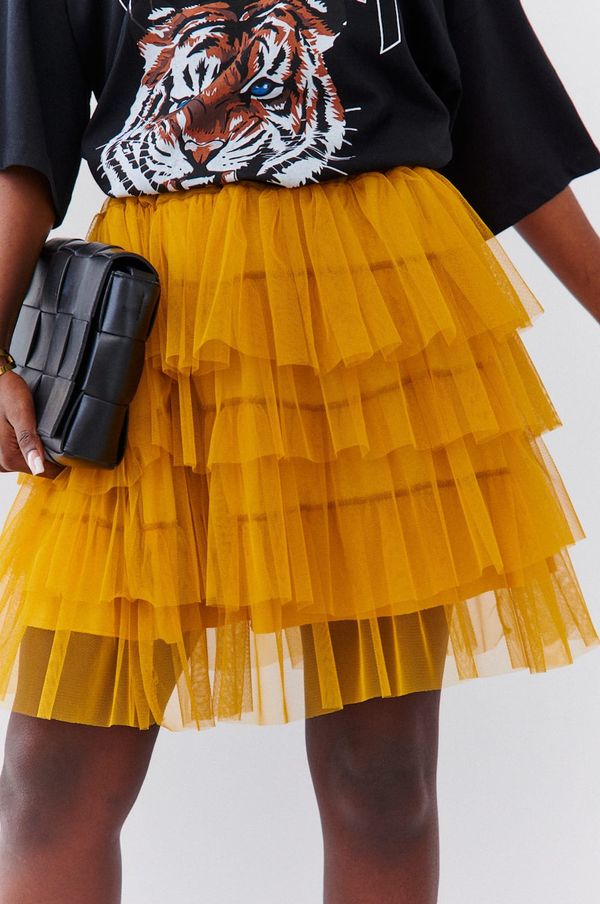 FASARDI Tulle miniskirt with mustard ruffles